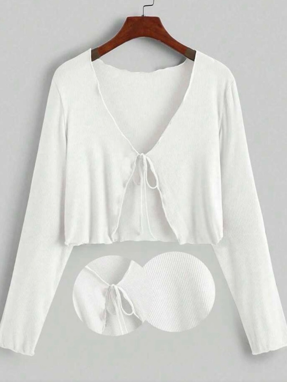 (NEW) Women's White Tie-Front Ribbed Knit Top